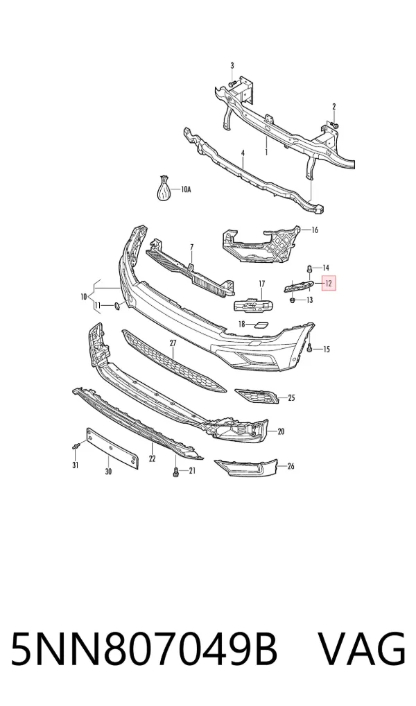 Soporte de parachoques delantero izquierdo 5NN807049B VAG