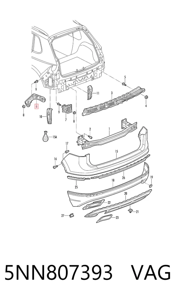 Soporte de parachoques trasero izquierdo 5NN807393 VAG