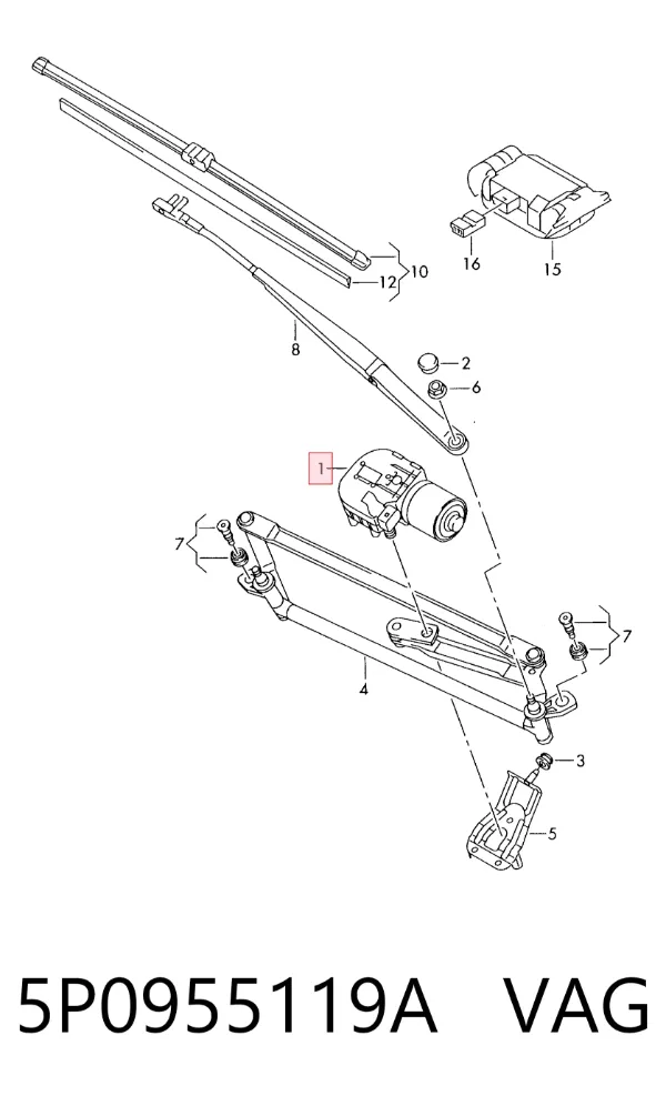 Motor limpiaparabrisas 5P0955119A VAG