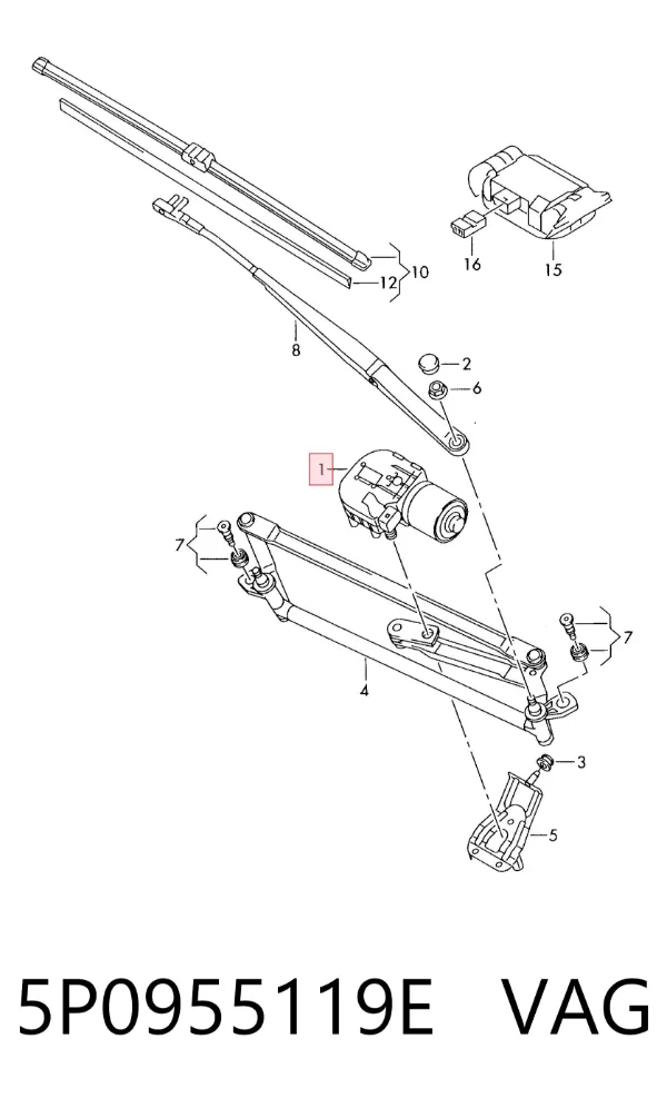 Motor limpiaparabrisas 5P0955119E VAG