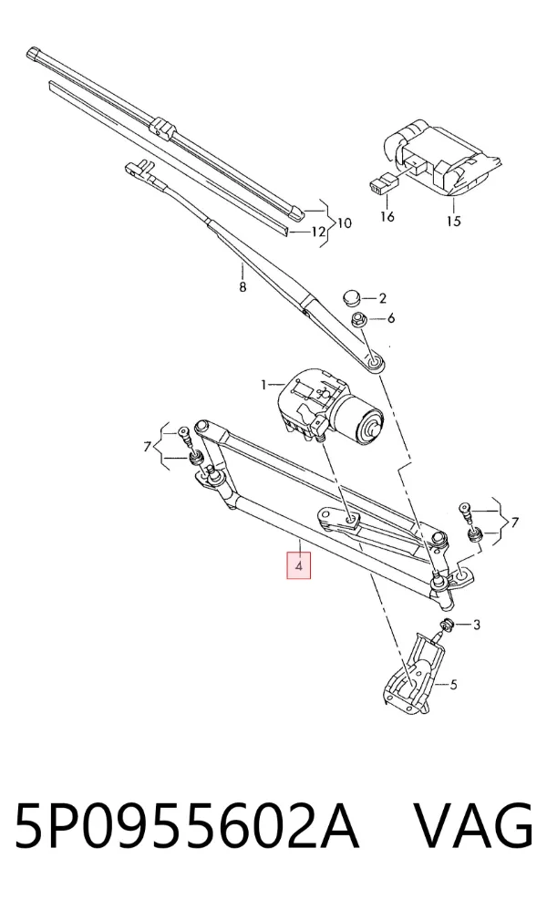 Trapezoide del limpiaparabrisas derecho 5P0955602A VAG