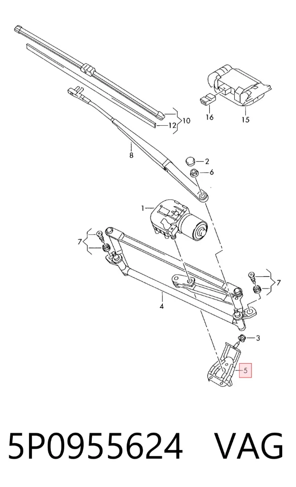 Motor limpiaparabrisas delantero derecho 5P0955624 VAG