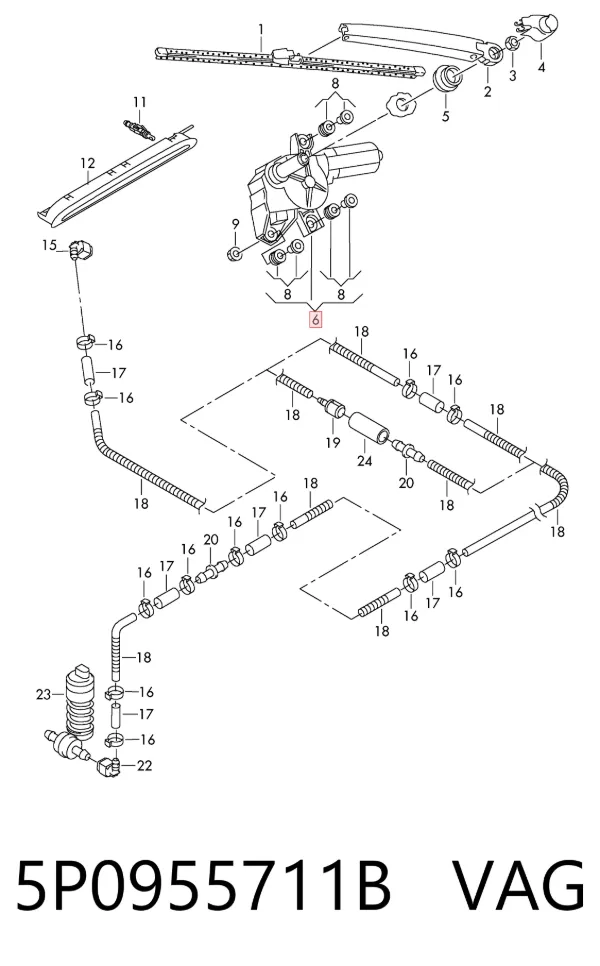 Motor limpiaparabrisas, trasera 5P0955711B VAG