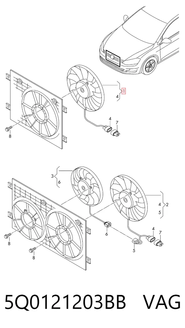 Ventilador de radiador 5Q0121203BB VAG