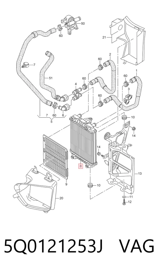 Radiador adicional de refrigeración del motor 5Q0121253J VAG