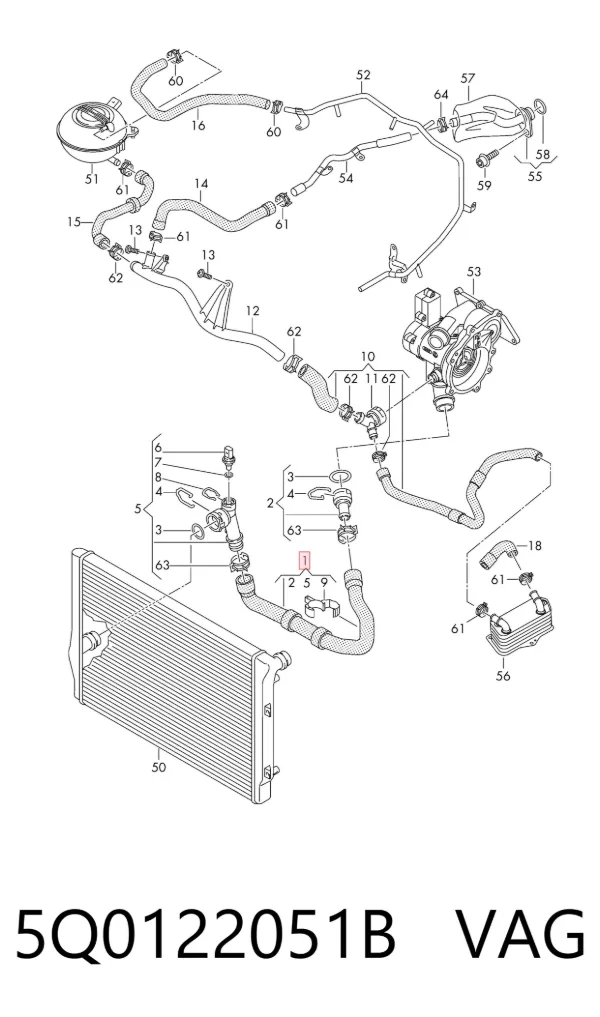 Manguera inferior del radiador 5Q0122051B VAG