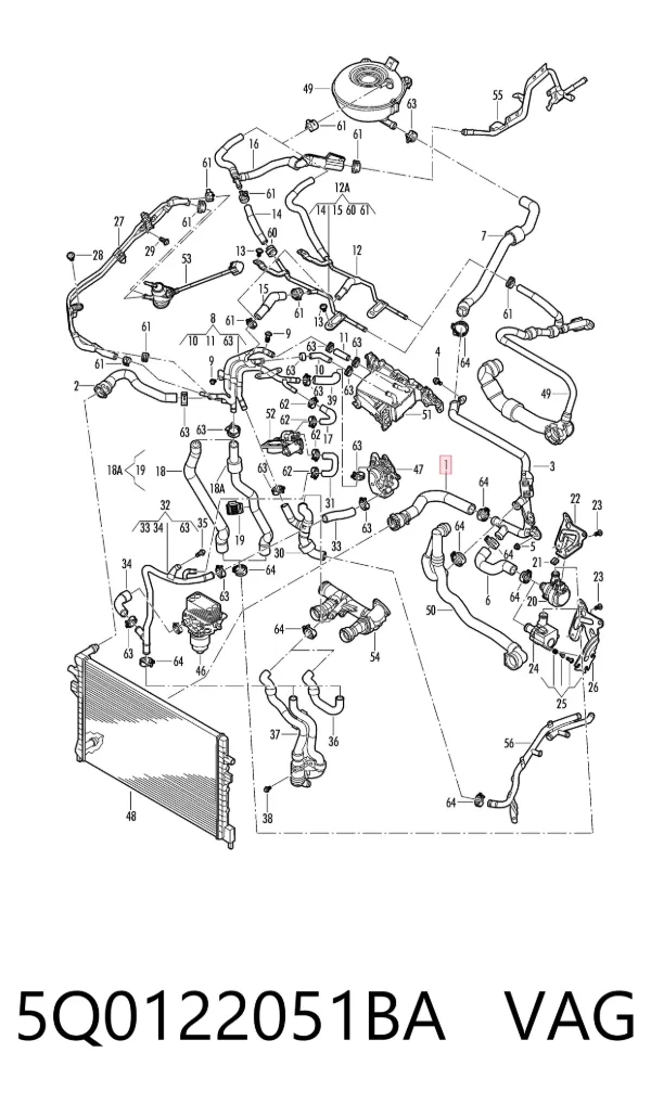 Manguera inferior del radiador 5Q0122051BA VAG