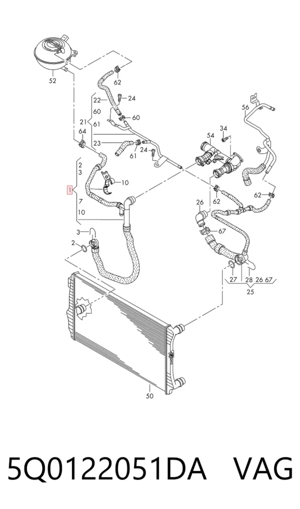 Manguera inferior del radiador 5Q0122051DA VAG