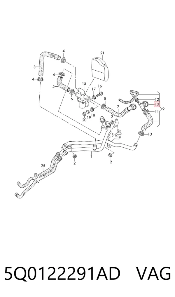 Brida del sistema de refrigeración (triple unión) 5Q0122291AD VAG