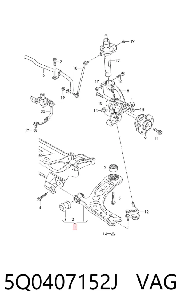 Brazo inferior derecho de la suspensión delantera 5Q0407152J VAG