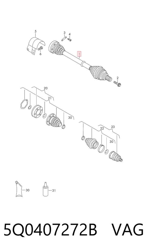 Semieje delantero derecho 5Q0407272B VAG