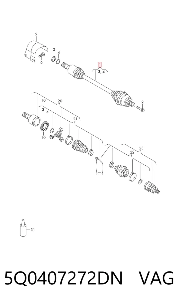 Semieje delantero derecho 5Q0407272DN VAG