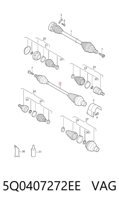 Semieje delantero derecho VAG 5Q0407272EE