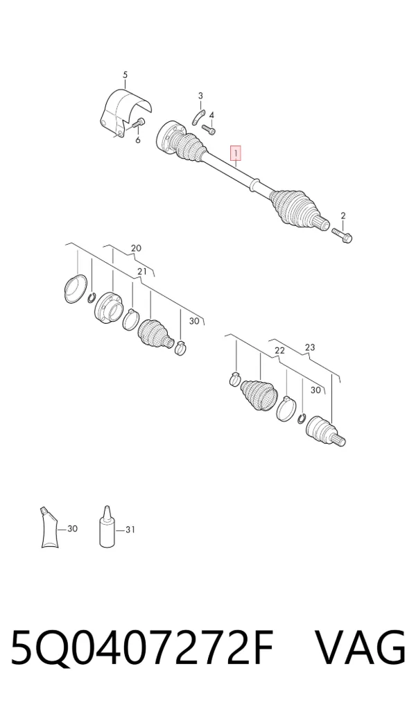 Semieje delantero derecho 5Q0407272F VAG