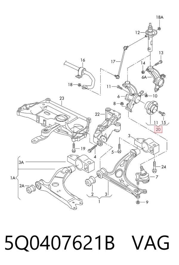 Buje de rueda delantero 5Q0407621B VAG
