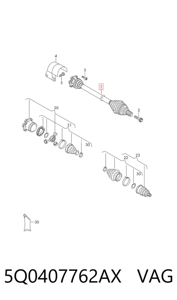Semieje delantero derecho 5Q0407762AX VAG