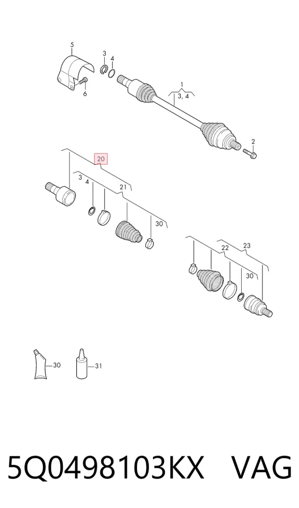 Junta homocinética interna delantera izquierda 5Q0498103KX VAG