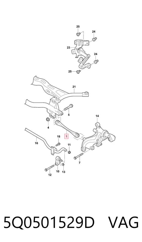 Brazo transversal de suspensión trasera 5Q0501529D VAG