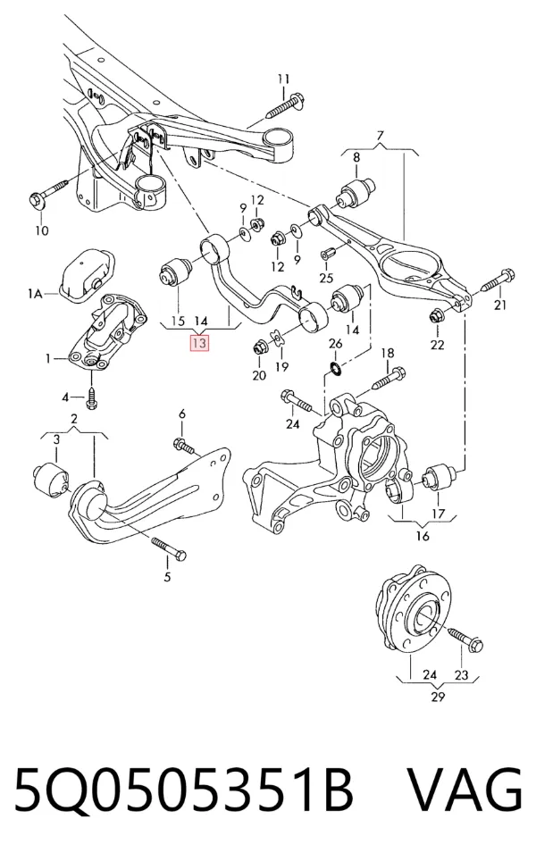 Brazo superior de suspensión trasera izquierdo/derecho 5Q0505351B VAG