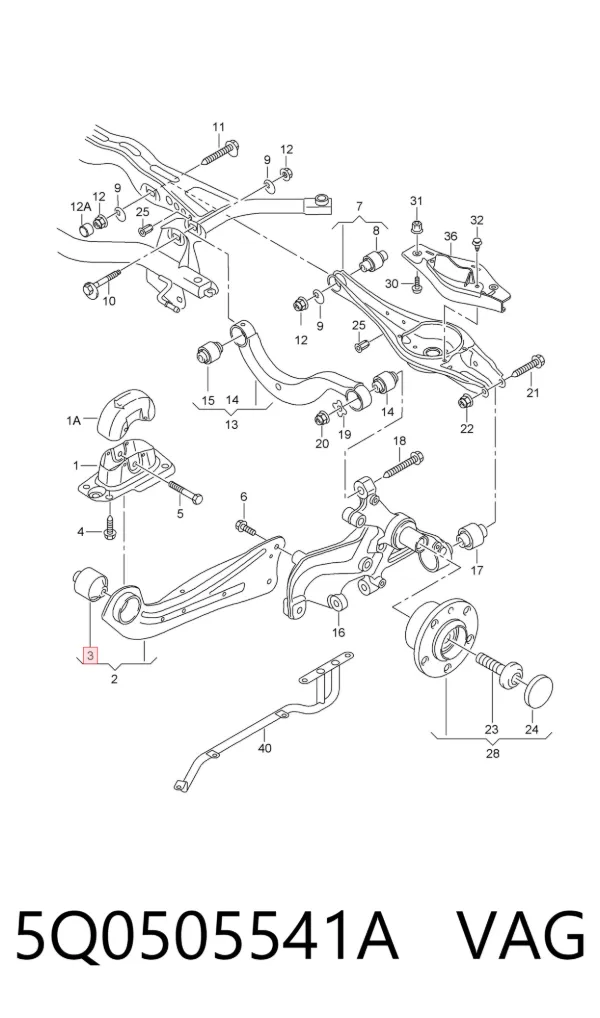 Buje delantero del brazo longitudinal trasero 5Q0505541A VAG