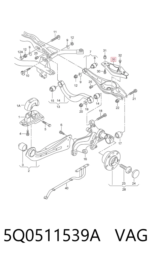 Protección inferior trasera del brazo de suspensión 5Q0511539A VAG
