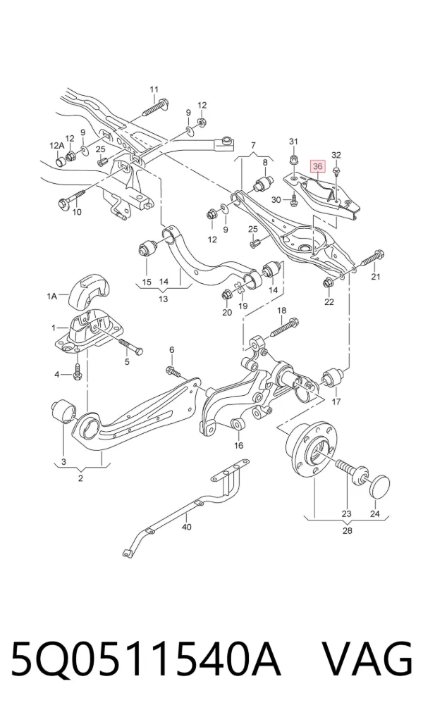Protección inferior trasera del brazo de suspensión 5Q0511540A VAG
