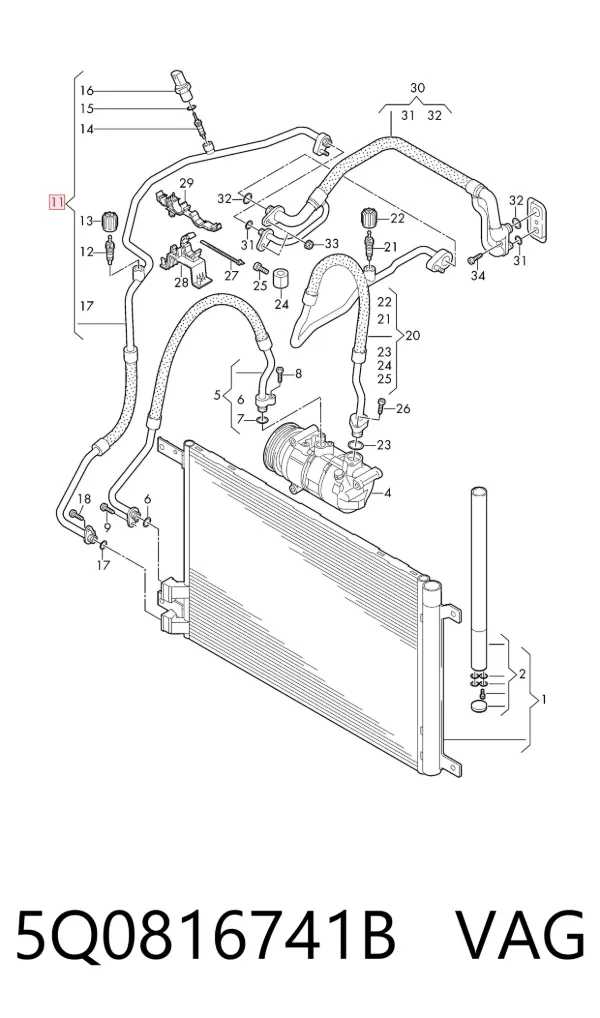 Manguera de aire acondicionado de condensador a evaporador 5Q0816741B VAG