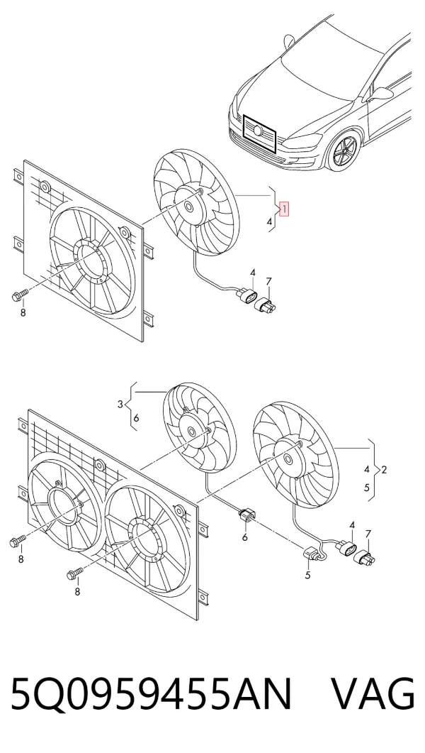 Ventilador de radiador 5Q0959455AN VAG