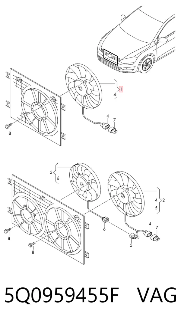 Ventilador de radiador 5Q0959455F VAG