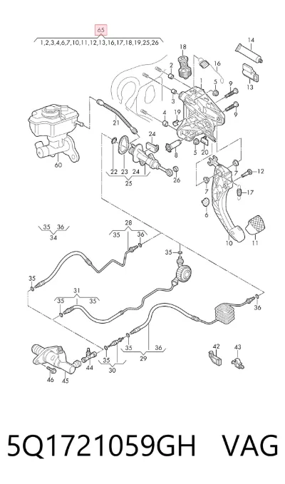 Pedal de embrague VAG 5Q1721059GH
