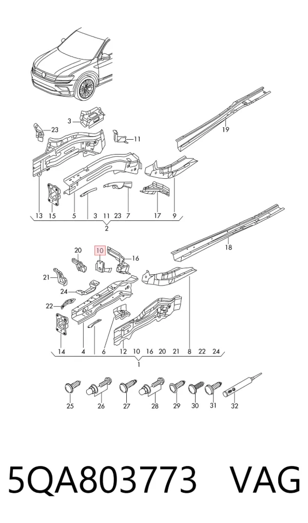Tabique del compartimiento del motor 5QA803773 VAG