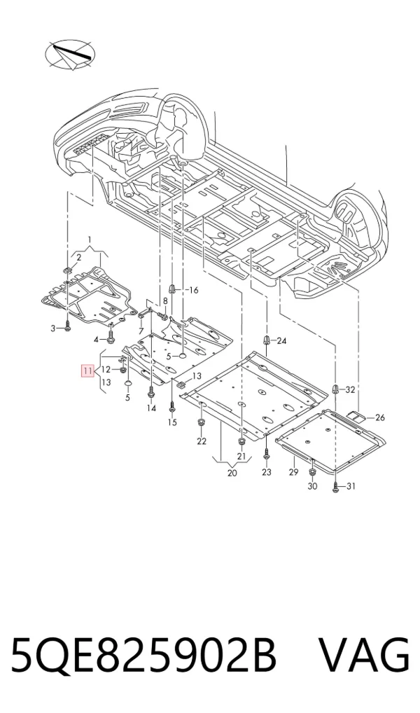 Protección trasera del motor 5QE825902B VAG