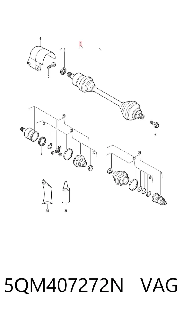 Semieje delantero derecho 5QM407272N VAG