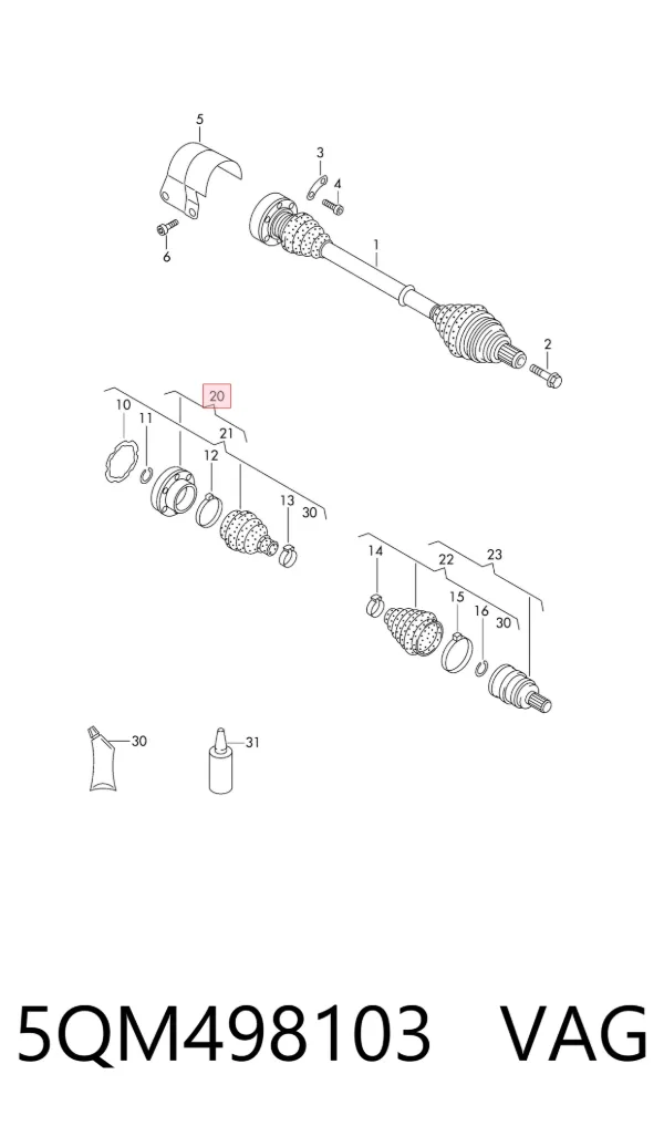Junta homocinética interna delantera 5QM498103 VAG