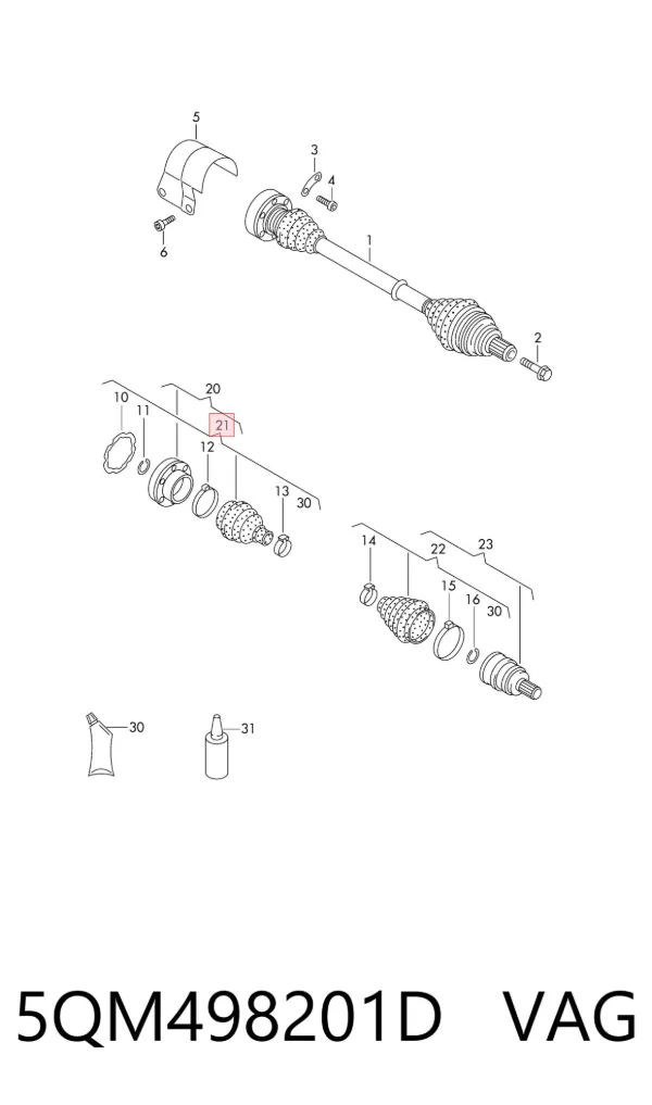 Fuelle, junta homocinética interna izquierda del semieje delantero 5QM498201D VAG