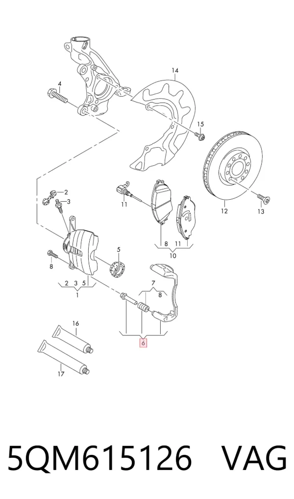 Soporte de la pinza de freno delantera 5QM615126 VAG
