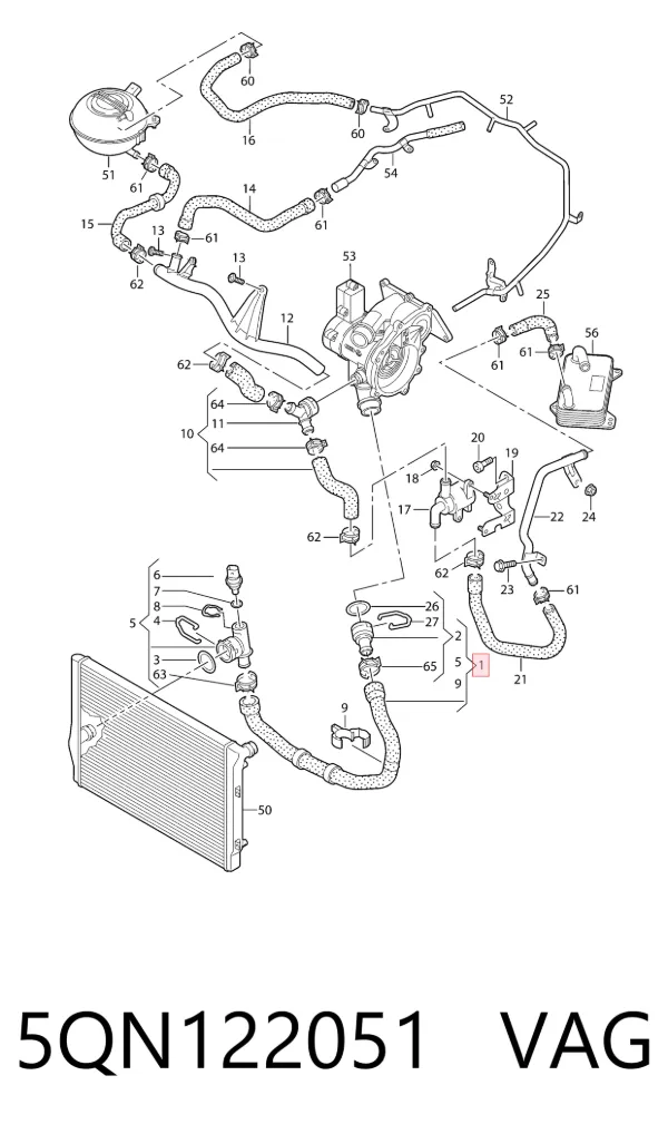 Manguera inferior del radiador 5QN122051 VAG