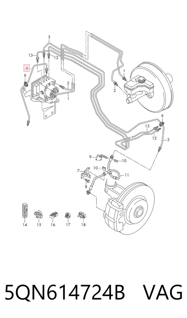 Tubo de freno delantero derecho 5QN614724B VAG