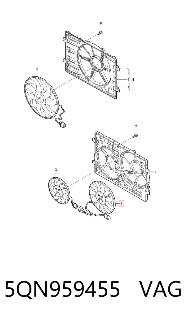 Ventilador eléctrico de refrigeración completo izquierdo (motor y hélice) 5QN959455 VAG
