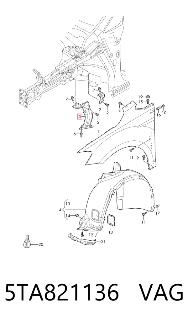 Soporte delantero de guardabarros delantero derecho 5TA821136 VAG