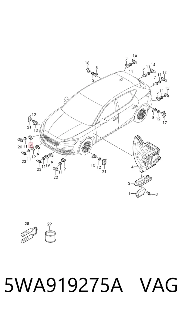 Sensor de aparcamiento trasero 5WA919275A VAG