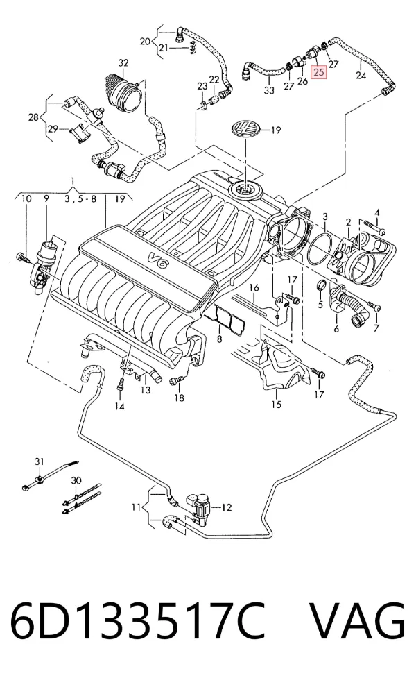 Válvula de ventilación de gases del tanque de combustible 6D133517C VAG