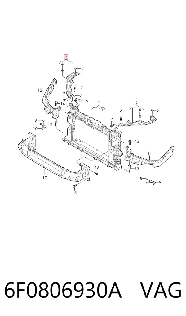 Soporte superior del marco del radiador 6F0806930A VAG