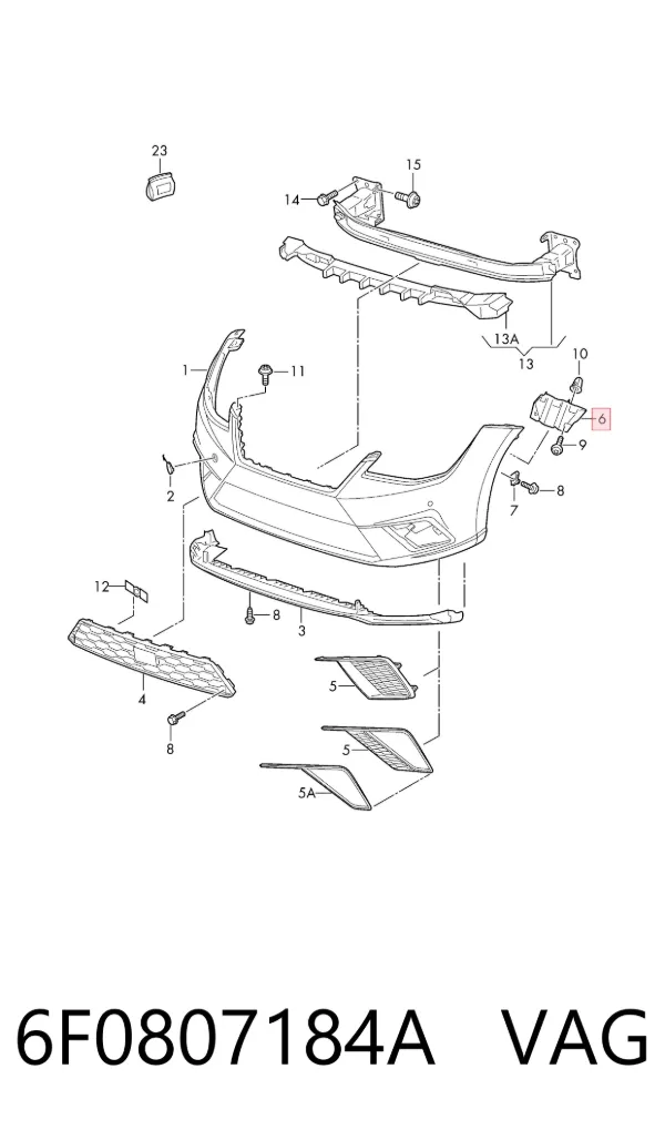 Soporte de parachoques delantero derecho 6F0807184A VAG