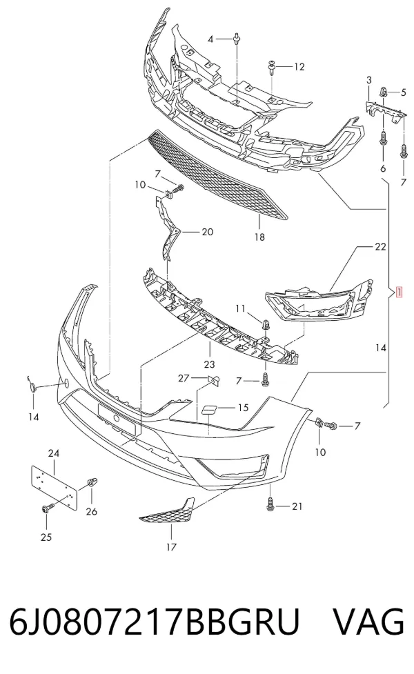 Paragolpes 6J0807217BBGRU VAG