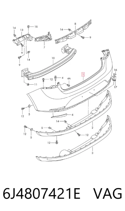 Parachoques trasero VAG 6J4807421E