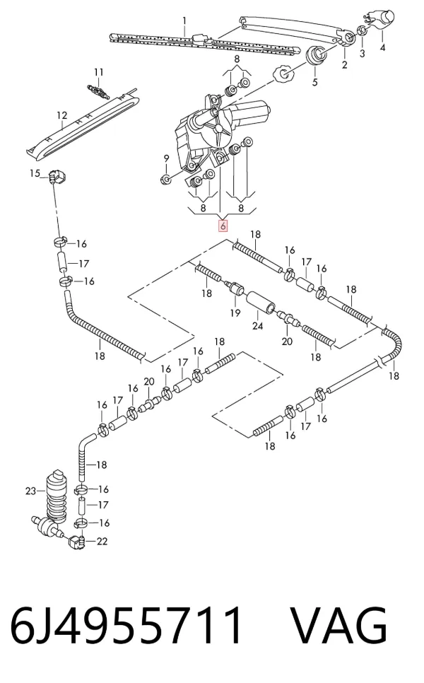 Motor limpiaparabrisas, trasera 6J4955711 VAG