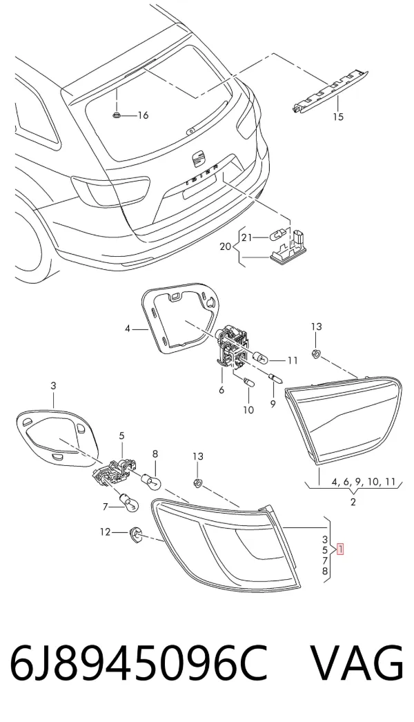 Piloto trasero exterior derecho 6J8945096C VAG