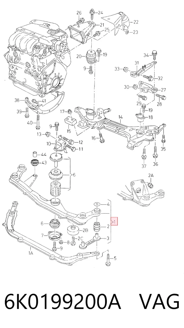 Subchasis delantero soporte motor delantero 6K0199200A VAG