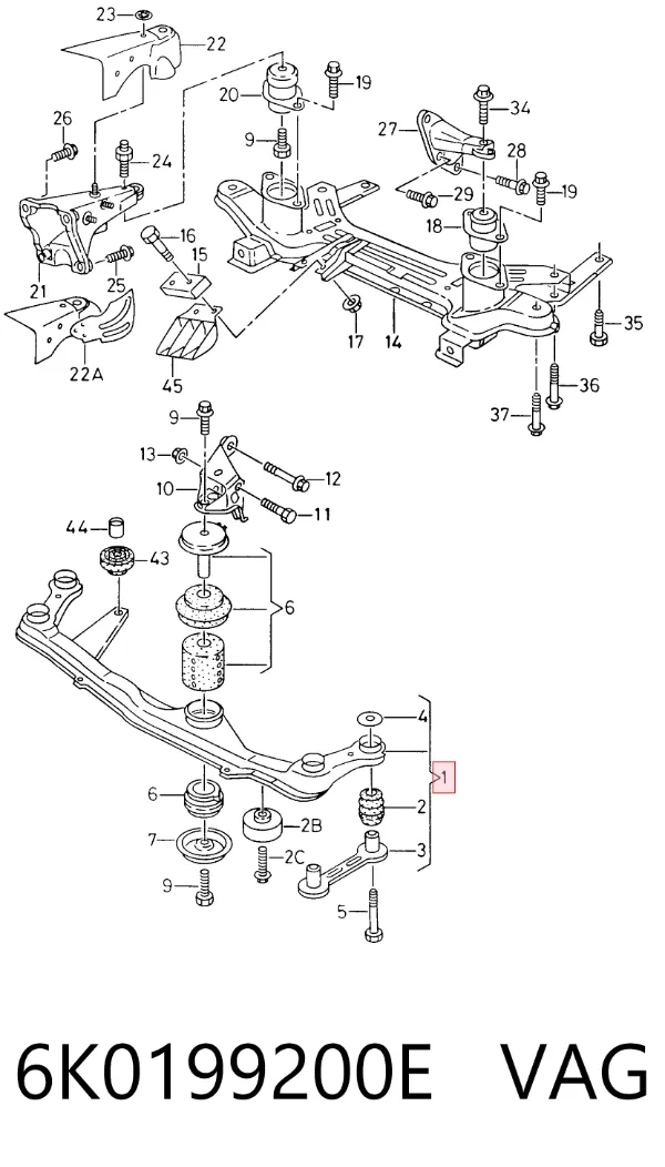 Subchasis delantero soporte motor delantero 6K0199200E VAG